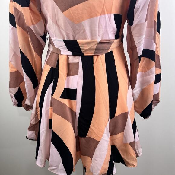 Anthropologie Hutch New Geo Wrap Mini Dress XS Petite Long Puff Sleeves V Neck - Picture 10 of 14